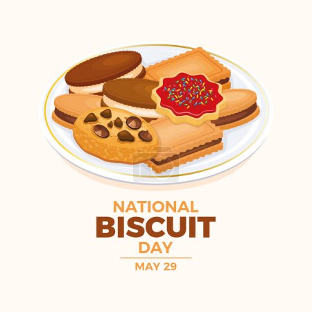 National Biscuit Day poster vector illustration. Cookies on a plate icon vector. Shortbread cookie drawing. Template for background, banner, card. May 29 every year. Important day