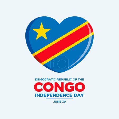 Téléchargez les illustrations : Illustration vectorielle de l'affiche du Jour de l'indépendance du Congo. Drapeau congolais en forme de coeur icône. Drapeau de la République démocratique du Congo symbole. Modèle pour fond, bannière, carte. Le 30 juin. Jour important - en licence libre de droit