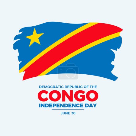Illustration for Congo Independence Day poster vector illustration. Grunge Congolese flag icon. Paintbrush Flag of the Democratic Republic of the Congo symbol. Template for background, banner, card. June 30. Important day - Royalty Free Image