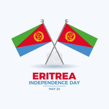Illustration for Eritrea Independence Day poster vector illustration. Two crossed Eritrean flags on a pole icon vector. Flag of Eritrea symbol. Template for background, banner, card. May 24 every year. Important day - Royalty Free Image