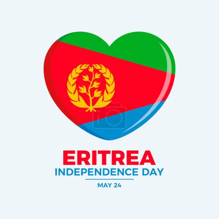 Illustration for Eritrea Independence Day poster vector illustration. Eritrean flag in heart shape icon vector. Flag of Eritrea symbol. Template for background, banner, card. May 24 every year. Important day - Royalty Free Image