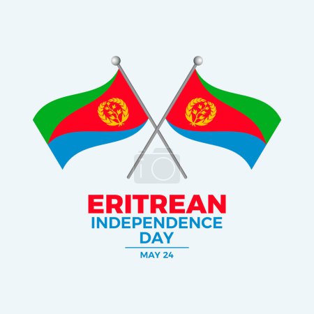 Illustration for Eritrean Independence Day poster vector illustration. Two crossed Eritrean flags on a pole icon vector. Flag of Eritrea symbol. Template for background, banner, card. May 24 every year. Important day - Royalty Free Image