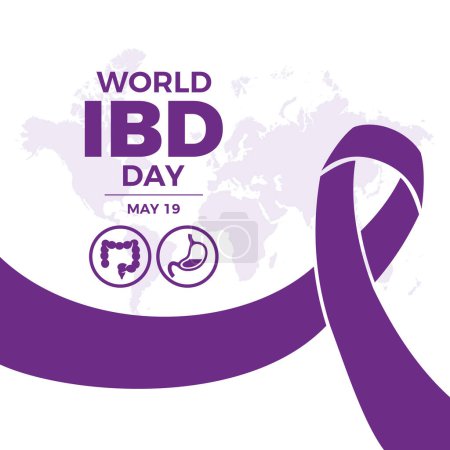 World IBD Day vector illustration. Inflammatory Bowel Disease symbol. Crohn's and Colitis purple awareness ribbon icon vector. May 19 each year. Important day