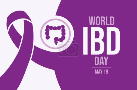 World IBD Day poster vector illustration. Purple awareness ribbon symbol. Template for background, banner, card. World Inflammatory Bowel Disease Day on 19 May each year. Important day