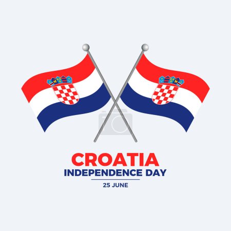 Croatia Independence Day poster vector illustration. Two crossed Croatian flags on a pole icon. Waving Croatia Flag symbol. Template for background, banner, card. June 25 every year. Important day