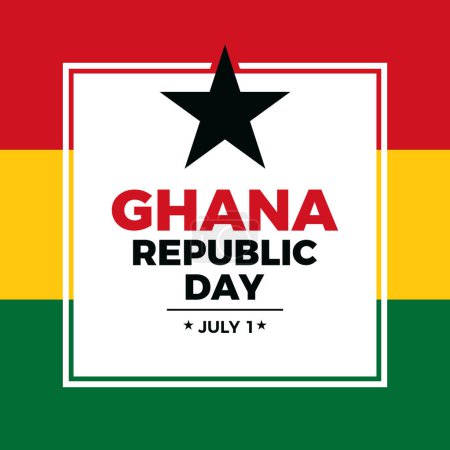 Plakatvektorillustration zum Tag der Republik Ghana. Rahmenvektor der ghanaischen Flagge. Abstrakte Fahne von Ghana. Vorlage für Hintergrund, Banner, Karte. 1. Juli eines jeden Jahres. Wichtiger Tag