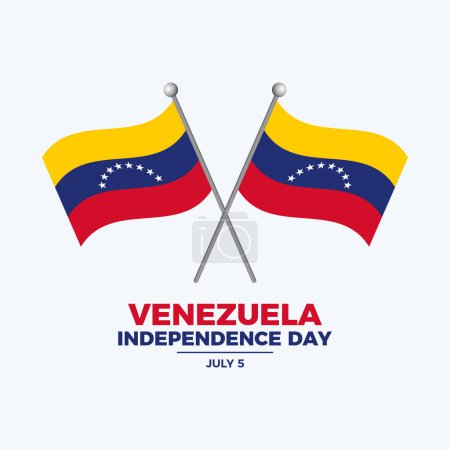 Venezuela Independence Day Plakat Vektor Illustration. Zwei gekreuzte venezolanische Flaggen auf einem Mastsymbol auf grauem Hintergrund. Venezuela-Flagge. Vorlage für Hintergrund, Banner, Karte. 5. Juli. Wichtiger Tag