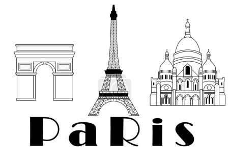 Foto de Set of Paris Landmarks and Monuments isolated on white background - Imagen libre de derechos