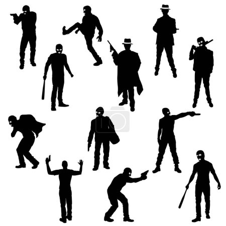 Foto de The Set of Robber- Gangster Silhouette isolated on the white background - Imagen libre de derechos