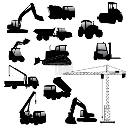 Foto de Conjunto de máquinas y equipos de construcción pesada aislados en el fondo blanco - Imagen libre de derechos