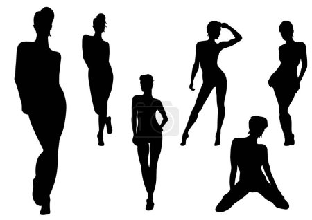 Illustration for Set of Elegant girls silhouette isolated on the white background - Royalty Free Image