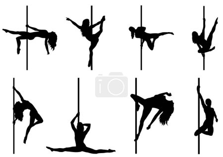 Illustration for Set of Pole dancer silhouettes isolated on the white background - Royalty Free Image