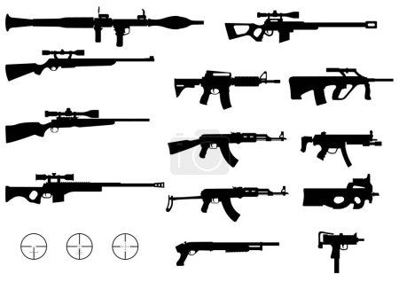 Foto de Conjunto de varias armas de rifles aisladas sobre el fondo blanco - Imagen libre de derechos