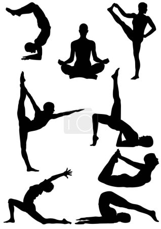 Foto de Conjunto de Silueta de Yoga Aislada sobre el Fondo Blanco - Imagen libre de derechos