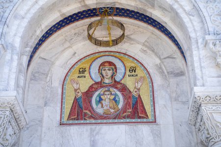 Photo for Fresco of the Virgin Mary and Jesus Christ at the entrance to the Church of Saint Sava Belgrade, Serbia - March 31, 2023. - Royalty Free Image
