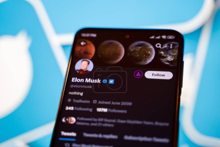 Photo for Elon Musk official Twitter account on smartphone screen. Ankara, Turkey - April 28, 2023. - Royalty Free Image