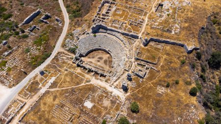 Aerial view of ancient theater in Xanthos Ancient Lycia City.