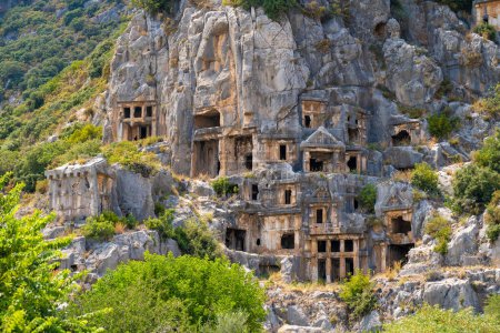 Photo for Rock-cut tombs in Myra Ancient City. Myra was a Lycian, then ancient Greek, then Greco-Roman, then Byzantine Greek, then Ottoman town in Lycia. Antalya, Turkey - July 10, 2023. - Royalty Free Image