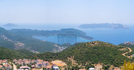 Photo for Aerial view of Kastellorizo from Kas district. Castellorizo, officially Megisti, is a Greek island and municipality of the Dodecanese in the Eastern Mediterranean. - Royalty Free Image