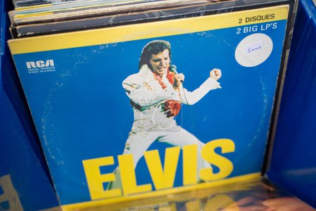 Téléchargez les photos : Elvis Presley : 2 albums vinyles de Big LP au marché aux puces. Ankara, Turquie - 6 août 2023. - en image libre de droit