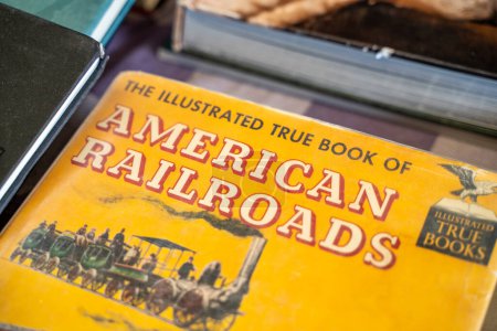 Photo for American Railroads book by Robert Webb at the flea market. Ankara, Turkey - August 6, 2023. - Royalty Free Image