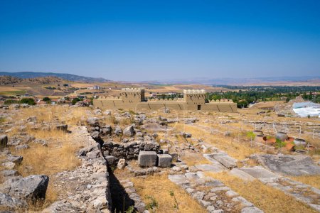 Photo for Hattusa city walls reconstructed. Hattusa was the capital of the Hittite Empire in the late Bronze Age. Corum, Turkey - August 27, 2023. - Royalty Free Image