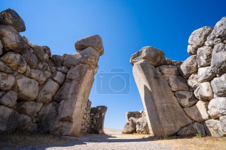 Photo for Ruins of the entrance gate of the city of Hattusa. Hattusas was the capital of the Hittite Empire in the late Bronze Age. - Royalty Free Image