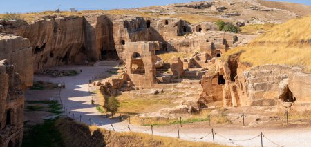Photo for Panoramic ruins of rock cut building in Dara ancient city. Mardin, Turkey - 30 October 2023. - Royalty Free Image