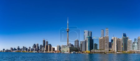 Panoramic view of Toronto Downtown from Lake Ontario.