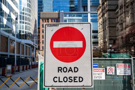 Photo for Road closed sign on a street. - Royalty Free Image