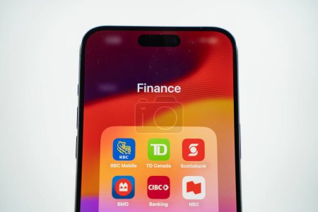Photo for Mobile applications of popular banks in Canada. Bank applications on phone screen. Toronto, Canada - April 30, 2024. - Royalty Free Image