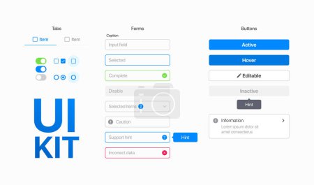 Illustration for UI Kit Tabs Elements Buttons Fields Template - Royalty Free Image