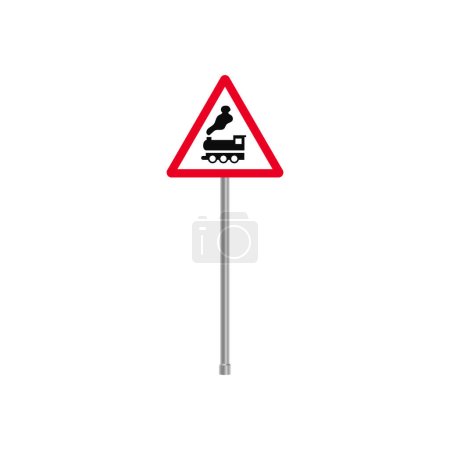 Illustration for Train Railways Ahead Traffic Sign Stand - Royalty Free Image