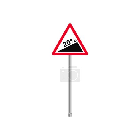 Illustration for Steep Incline 20% Road Ahead Traffic Sign - Royalty Free Image