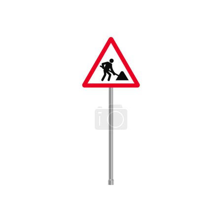 Téléchargez les illustrations : Construction de routes en avant Panneau de signalisation - en licence libre de droit