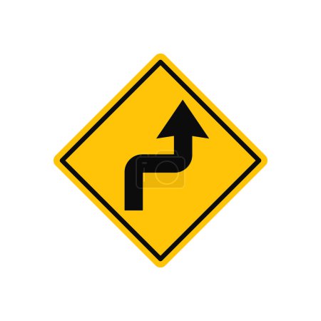 Illustration for Double Curve First to the Right Then to the Left Traffic Sign - Royalty Free Image