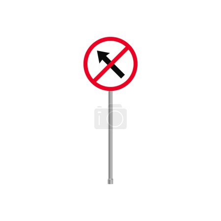 Illustration for No Left Diagonal Turn Prohibited Traffic Sign - Royalty Free Image