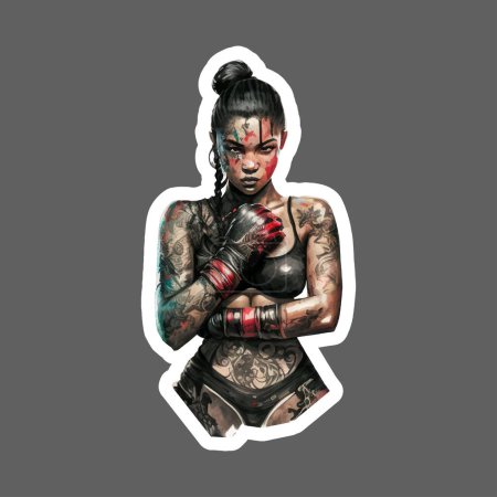 Ilustración de Sticker of Boxer Flapper Girl Tattoo - Imagen libre de derechos