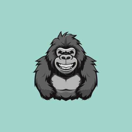 Ilustración de Adorable mascota gorila sonriendo en diseño de vectores planos simples - Imagen libre de derechos