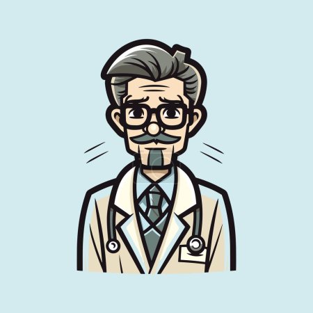 Téléchargez les illustrations : Illustration vectorielle de bande dessinée amiable d'un médecin asiatique - en licence libre de droit