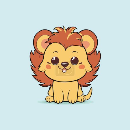 Téléchargez les illustrations : Mignon et charmant vecteur de lion dans le style Kawaii - en licence libre de droit