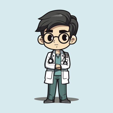 Illustration for Cute Asian Doctor Vector in Cartoon Style - Royalty Free Image
