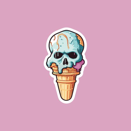Ilustración de Pegatina de Adorable Skull Ice Cream Cone Treat - Imagen libre de derechos