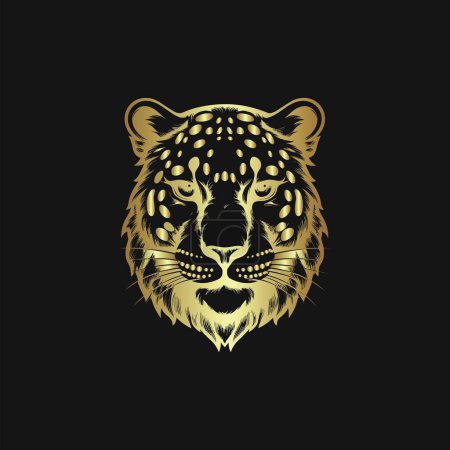 Illustration for Gold Leopard Head on Dark Black Background - Royalty Free Image