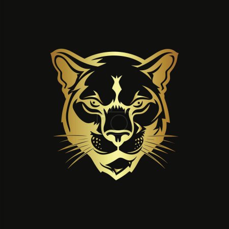 Téléchargez les illustrations : Tête de léopard d'or sur fond noir - en licence libre de droit
