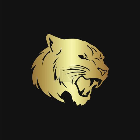 Ilustración de Cabeza de leopardo dorado sobre fondo negro sólido - Imagen libre de derechos