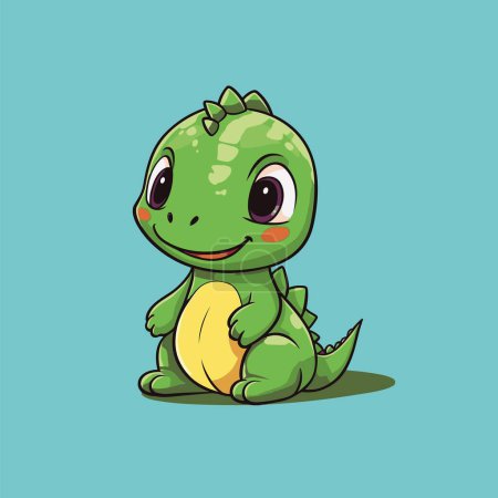 Illustration for Simple Chibi Kawaii Cute Dinosaur in Funny Cartoon Vector Illustration - Royalty Free Image