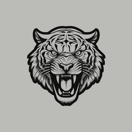 Ilustración de Cabeza de tigre audaz con rugido estruendoso - Imagen libre de derechos