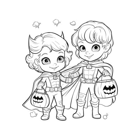 Illustration for Halloween Children in Devil and Superhero Costumes - Royalty Free Image