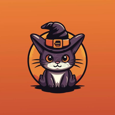 Illustration for Novice Wizard Cat Flat with Scared Expression - Royalty Free Image